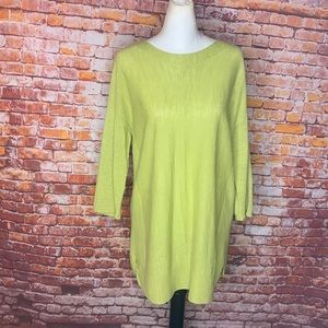 J. Jill Chartreuse Boatneck Linen Blend Lightweight Pullover Sweater